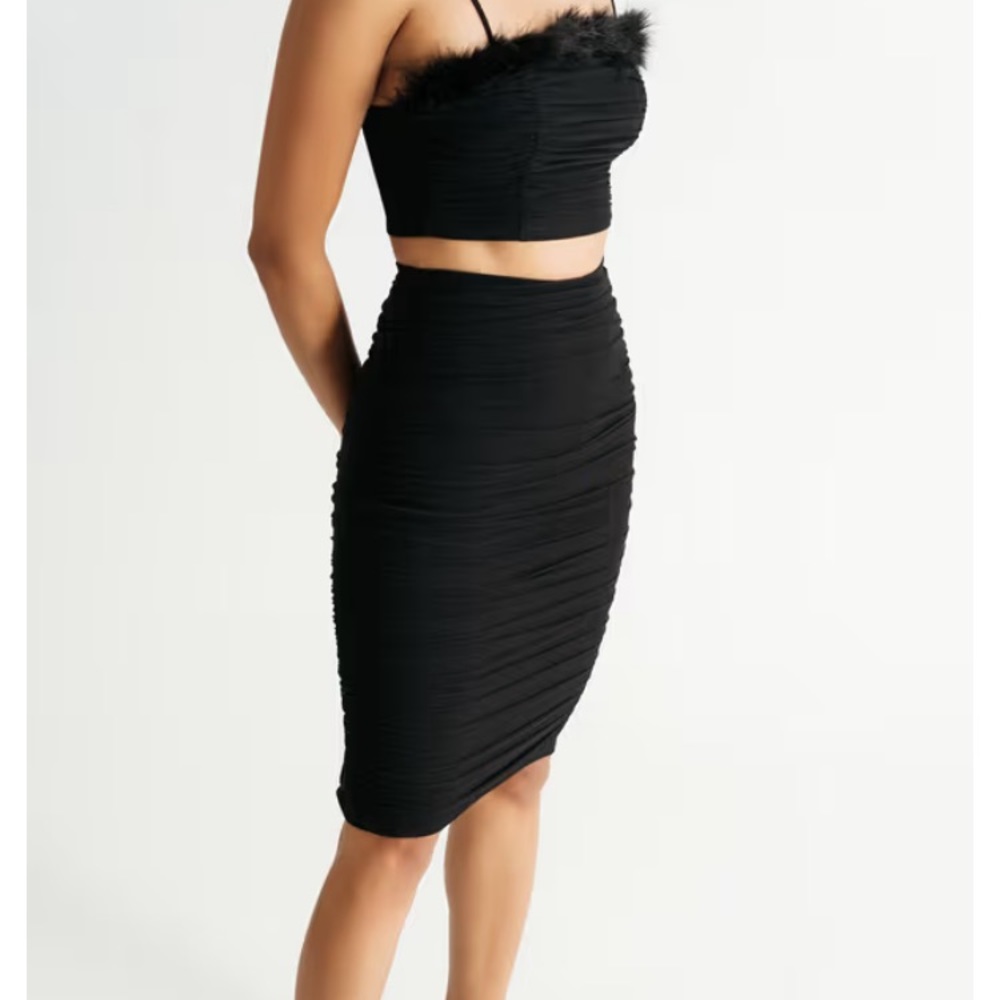 Sexy black rouched pencil skirt